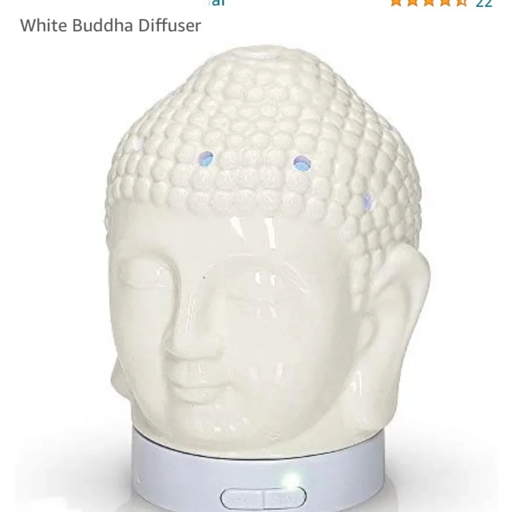 New, Aromar Ultrasonic Aroma Oil Diffuser Buddha Ceramic Deco Art White